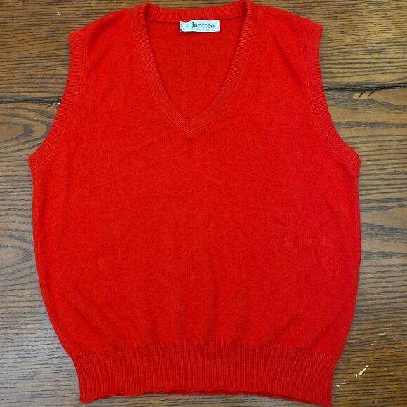 Jantzen Sweater Vest Men's M Red Knit V Neck 90s Casual Preppy Golf Made in USA - Picture 1 of 10